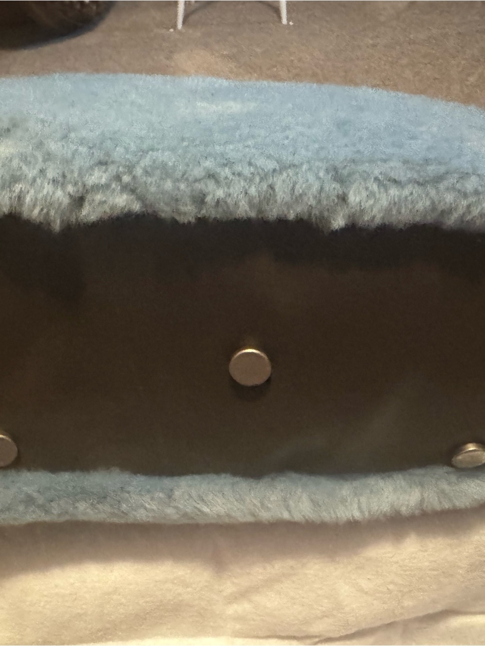 UGG Women's Blue Shearling Satchel with Brown Leather Trim - Picture 4 of 6